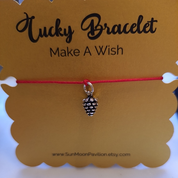Sterling Silver Pine Cone Charm Chinese Red String Bracelet轉運紅繩手鍊 Winter Christm - Picture 3 of 4